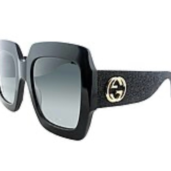 💎 NWT GUCCI GG black & gold sunglasses with black glitter on arms, full incl 💎 - Picture 5 of 5